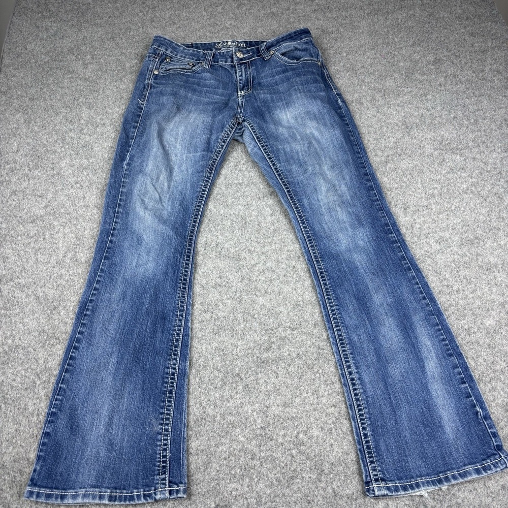 True Nation Premium Jeans Women's 10 Y2K Bootcut Flared Embellished 30x31 Denim‎